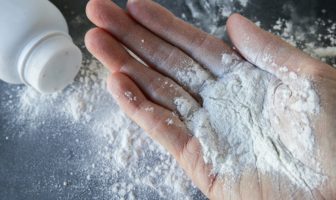Talcum powder on hands